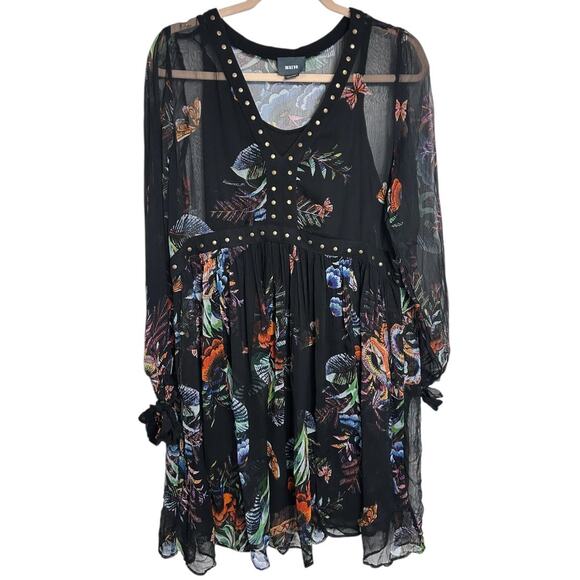 Maeve Anthropologie Nighttime Florals Mini Dress Women's 12 Semi-Sheer Studded - Picture 1 of 6